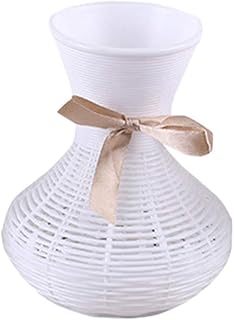 Hemoton Hoog kwaliteit Vaso de plástico de rattan tecido Simulação Vaso de flores secas para artesanato em casa para decoração de escritório doméstico (branco, cor da fita aleatória)