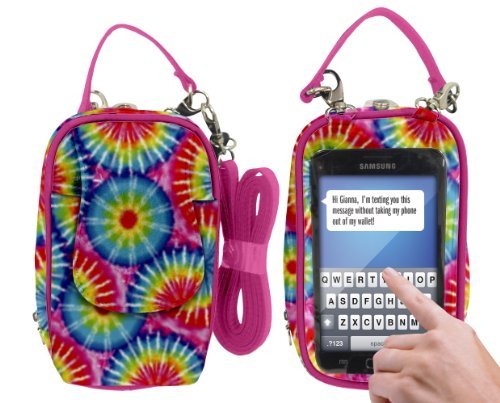 Charm 14 PursePlus Touch Cell Phone Carrying Purse Large - Retail Packaging - Rainbow Tie Dye