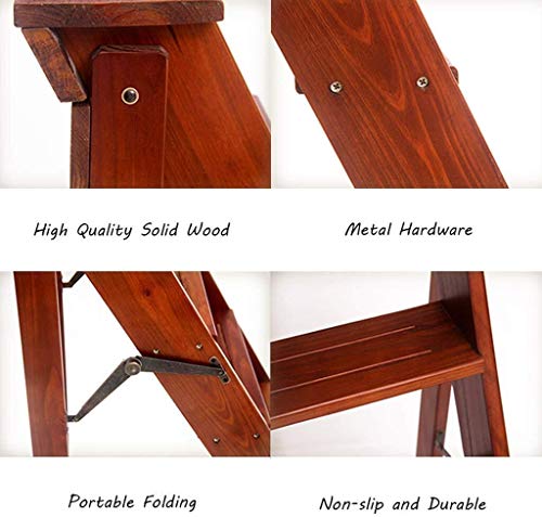 Taburete de escalera plegable de madera maciza portátil y silla doméstica 4