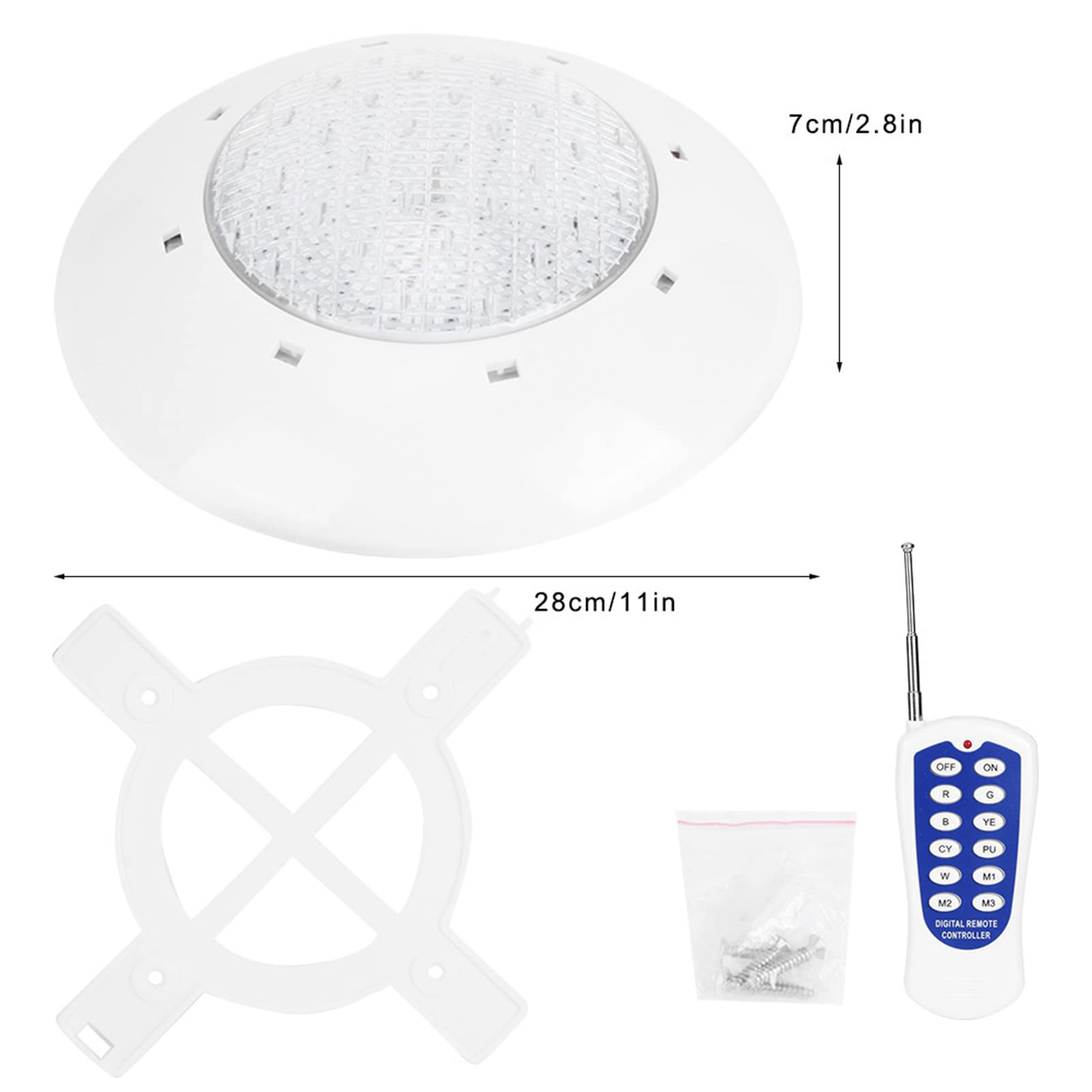 Yosoo Health Gear 360 LED-Schwimmbad-Wandleuchte, PC ABS RGB-Poolleuchte 35 W 3000 Lm mit Fernbedienung, IP68-Unterwasserlampe für Eingelassene Pools, Brunnen, Teiche, Landschaftsdekoration