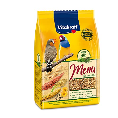 Vitakraft - Menu Premium pour Oiseaux Exotiques avec graines et céréales mûries au Soleil - 500 g