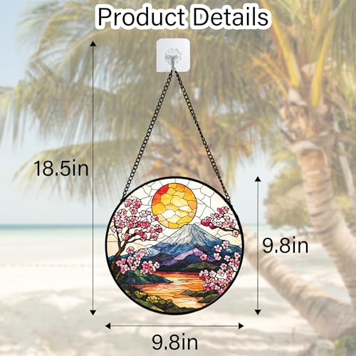 Image of DASTOLL Stained Glass Window Hanging, Sun Blooming Cherry Blossoms Suncatcher Diamond Glass Panel Sun Catchers Decor for Birthday for Women, Men, Wife, Aunt, and Mom 9.8 in