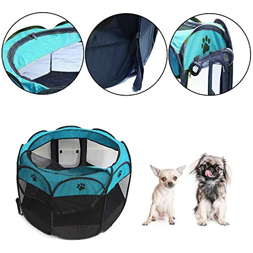 Image of Pet Playpen, Foldable Dog Playpens, Portable Exercise Kennel Tent for Puppies /Dogs /Cats /Rabbits, Dog Play Tent with Removable Mesh Shade Cover for Travel Indoor Outdoor Using