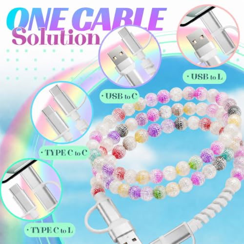 Image of 4-in-1 Beaded Charging Cable, MFi Certified, Works with CarPlay, 3.3FT 60W Fast Charger Cord for iPhone 17 /16 /15 /14 /13 /12 /11, iPad, Samsung, Android and More (Candy Sprinkles)