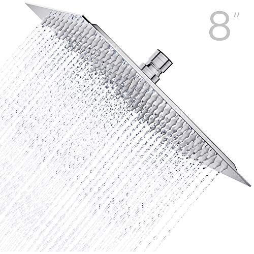 Derpras Quadratischer Regenduschkopf, 304 Edelstahl Ultra-dünner Hochdruck-Regenduschkopf für das Badezimmer (gebürsteter Nickel)., gebürsteter nickel, 8 Inch,121 Jets