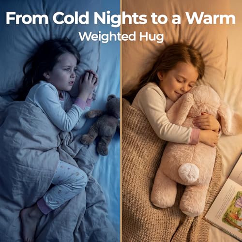 Image of Mewaii Weighted Stuffed Animals for Adults & Kids, 2-5 lbs - 23 inch Heatable Coolable Bunny Plush, Microwavable Adjustable Removable Inner Pad, Realistic Hug Comfort Easter Gift (Cream White)
