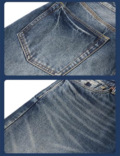 Men High Standard Loose Tapered Selvedge Denim Jeans Durable Vintage Trousers Vintage Blue 343