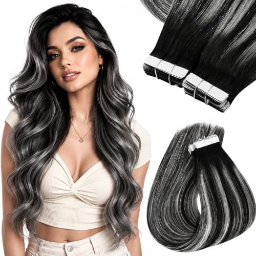 Image of Sunny Hair Tape in Hair Extensions 22Inch Long Black with Silver 100g 40PCS