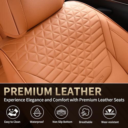 Image of FLORICH Car Seat Covers for Front Seats, Universal Seat Cushion 2 Seats, Car Seat Protector Waterproof, Premium Leather Automotive Seat Covers for Most Cars, Sedans, SUVs, and Trucks-Brown