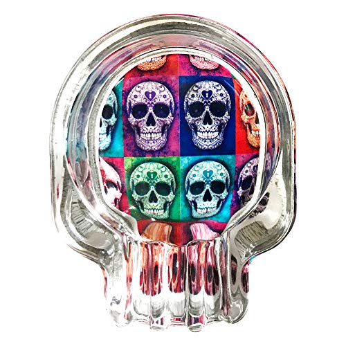 SmokeZilla Collectible Glass Sugar Skull Ashtray for Cigars & Cigarettes - Multicolored