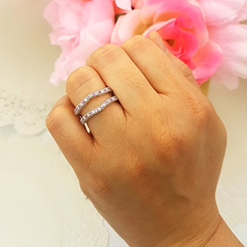 Dazzlingrock Collection 14K Solid Gold Round Pink Sapphire & White Diamond Womens Wedding Millgrain Guard Ring4