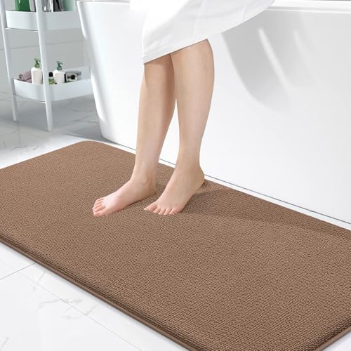 Image of OLANLY Thick Memory Foam Bathroom Runner Rugs 47x24, Extra Soft Absorbent Long Bath Rug, Quick Dry Bath Mats, Non-Slip, Machine Washable Mat for Bathroom, Tub and Shower, Home Decor Accessories, Mocha