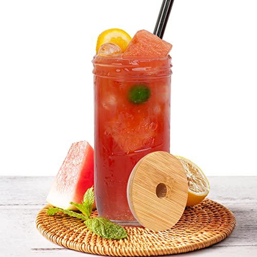 Mason Jar With Lid And Straw, Anotion 24Oz Wide Mouth Boba Cup Reusable Drinking Glasses Tumbler Smoothie Water Bottles For Iced Coffee Margaritas Ice Cream Juice Cocktail Travel Office Home, 2 Packs #TOP6