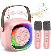 Mini Karaoke Machine for Kids/Adults - 2000 mAh Portable Bluetooth Speaker with 2 Wireless Microp...