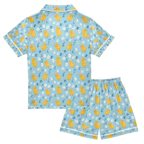 senya Daisy Blue Chicken Satin Summer Pajama Sets Silk Short Sleeve Button Down Sleepwear2