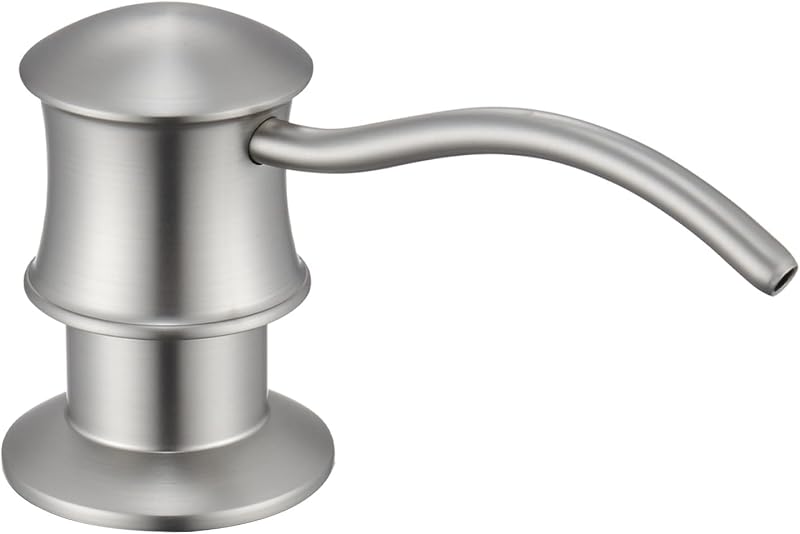 Built in Soap Dispenser for Kitchen Sink Countertop, Solid Brass Pump Head Long Spout with 10.2 Ounce PET Food Safe Material Lotion Bottle, Brushed Nickel Finish