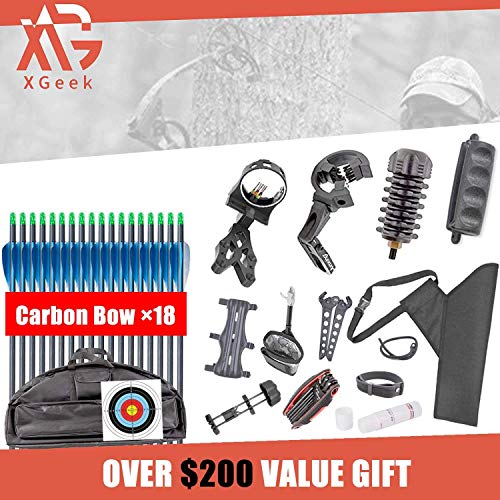 XGeek Compound Bow Kit, Hunting and Target,with All Accessories,Limb Made in USA,10 Gears Adjustment Range,Draw Weight 30-70 lbs, Draw Length 19-31",320 Fps Speed,for Hunter and Archery Enthusiast