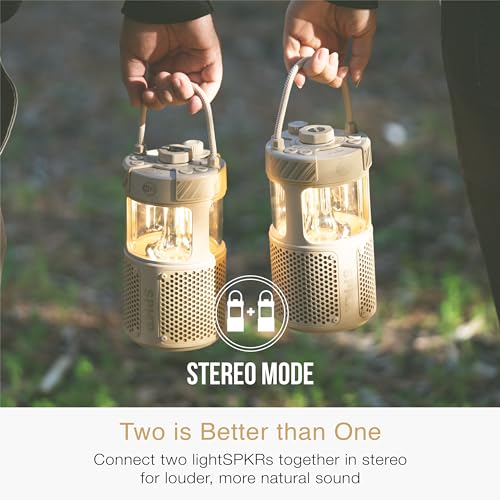Image of MEE Audio lightSPKR Bluetooth Wireless Speaker w /Camping Lantern: 360 Audio, 3 Audio Modes, 2 Light Colors & Infinite Brightness Adjustment, IPX6 Waterproof for Indoor & Outdoor use (Desert Sand)