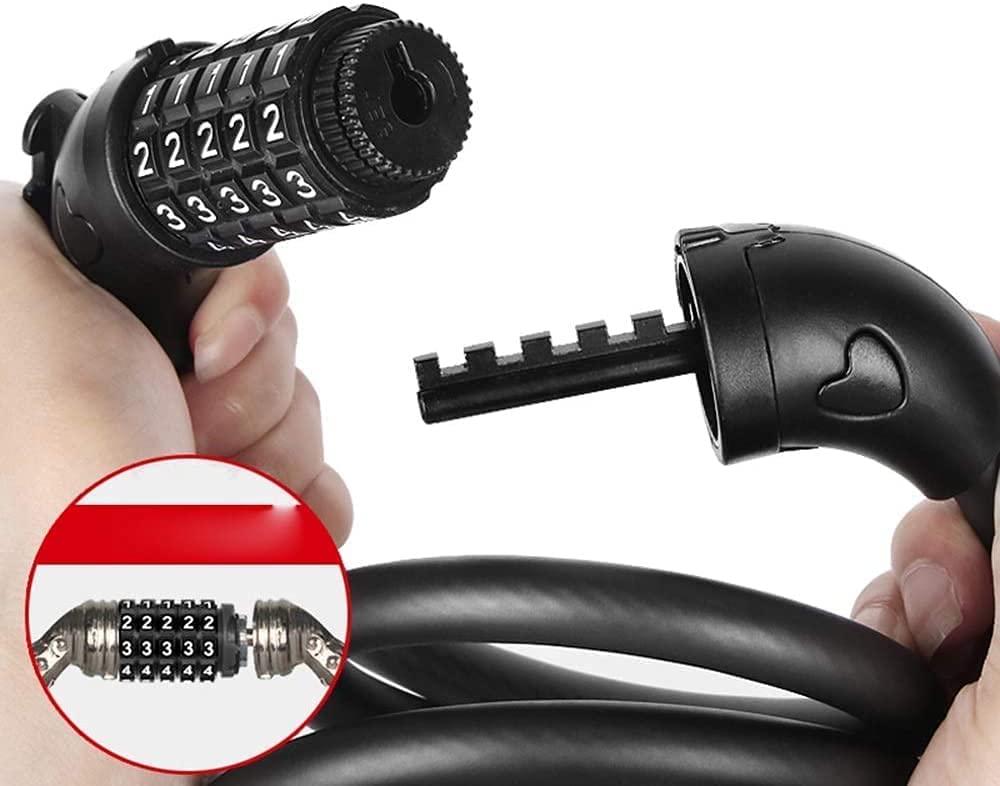 Candado para Bicicleta, candado antirrobo con código de 5 dígitos para Motocicletas, cercas y Puertas. Candado con Cable de Acero de combinación para Bicicleta.