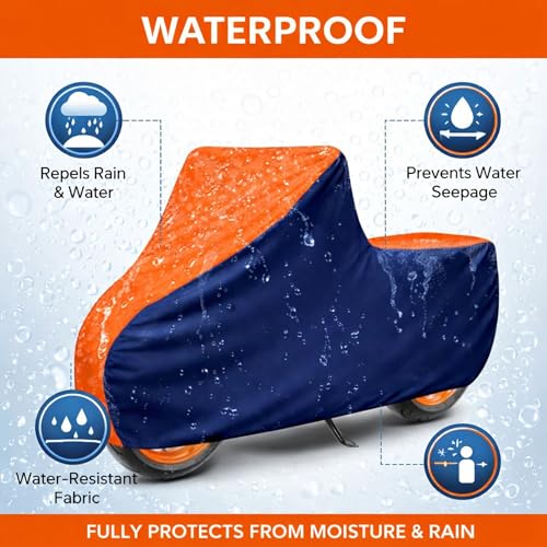 Image of 6X6 Heavy Duty Bike Cover for Jupiter 110, Dual Tone Orange & Blue, All-Weather Protection, Waterproof, UV Resistant, Dustproof, Windproof, Durable Outdoor Motorcycle Body Covers for Daily Use