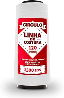 Kit 5 Linha Para Costura 120 Reta Poliéster 1500 Jardas Círculo - 1371m (301 - BRANCO)