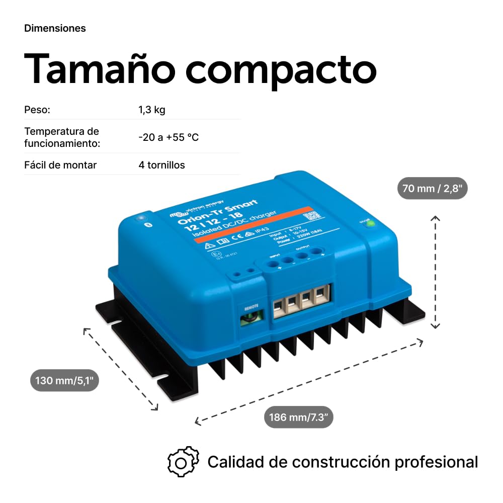 Victron Energy Orion-TR Smart 12/12-Voltios 18 amperios 220-Vatios Cargador CC/CC Aislado (Bluetooth)