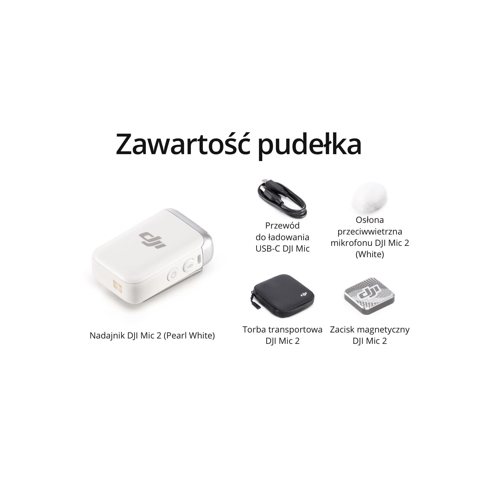 DJI Nadajnik Mic 2 (Pearl White), bezprzewodowy mikrofon z inteligentną redukcją szumów, 14-godzinne nagrywanie wewnętrzne, bateria 6-godzinna, mocowanie magnetyczne, mikrofon Bluetooth, YouTube,