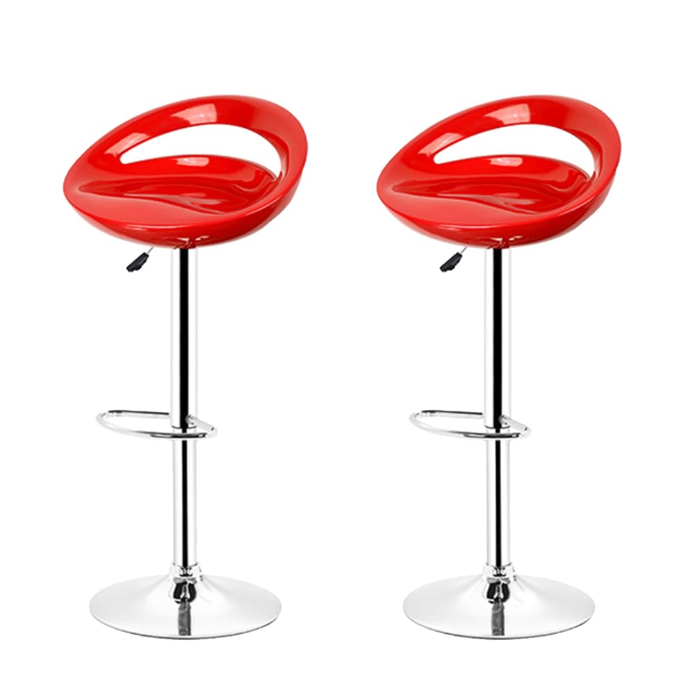 Juego de 2 taburetes de bar, asiento de plástico ABS, silla de bar alta con soporte lumbar y reposapiés, taburetes de cocina con altura ajustable 81-101 cm, asiento 43 x 43 x 26 cm (Rojo)