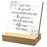 Inspirational Gifts for Women Office Desk Decor, Motivational Quotes Wooden Plaque Sign Desk with Wooden Stand Decoration, Positive Thanksgiving Leaving Job Gifts for Coworker Nurse Teacher Doctor