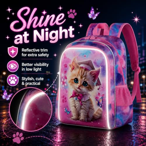 Image of AGSDON 3PCS Backpacks for Girls, 16 inch Elementary Kids Cute Cat Backpack Preschool School Bookbags and Lunch Box