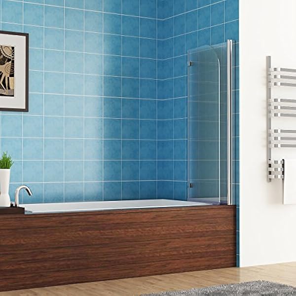MIQU Mampara Plegable para bañera (100 x 140 cm, 2 Piezas, Plegable 180º, Cristal Nano)
