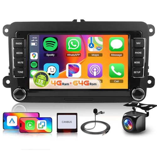 4G+64G Android 13 Car Stereo for VW Golf 5 Polo Skoda with Wireless Carplay Android Auto DSP GPS WiFi, Hodozzy 7 Inch VW Car Radio Bluetooth 5.0 with Mirror Link FM/RDS SWC USB+AHD Camera