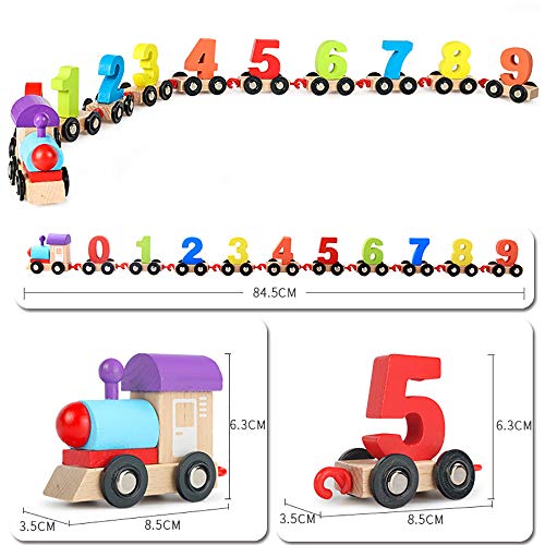 FZ FUTURE Holzeisenbahn mit Zahlen 0-9 Lernspielzeug für Kinder, Kinder Kleinkind Jungen und Mädchen Spielzeug-Zug-Sets… – Bild 6