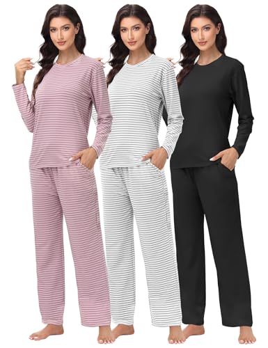 1/3 Pack Women's Pajama Set Long Sleeve Top and Pants Comfy Lounge Sleepwear Set Soft Loungewear Pjs with Pockets
