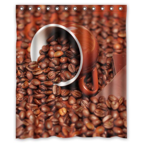 Cocoa Beans And Chocolate- Personalize Custom Bathroom Shower Curtain Waterproof Polyester Fabric 60(w)x72(h) Rings Included