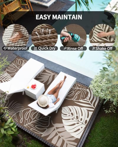 COCOER Tropical Outdoor Rug 5x8 Reversible-Waterproof Patio Rug-Quick Dry Outdoor Carpet-Outdoor Area Rugs Indoor Outdoor Rugs-Outside Rug Patio Decor for Porch Deck Balcony Backyard - Image 5