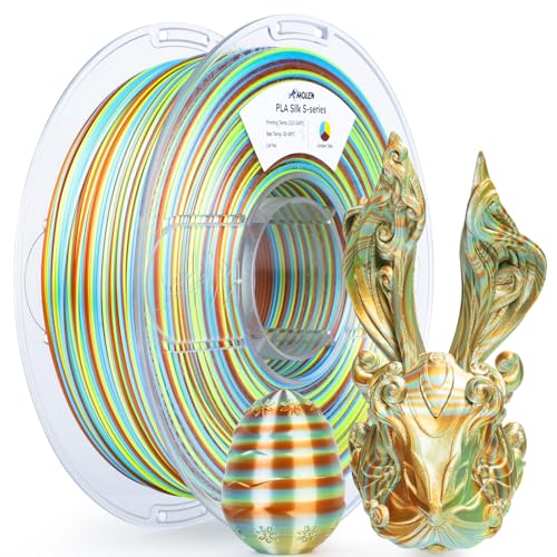 Image of AMOLEN Silk PLA 3D Printer Filament, Shiny Multicolor Rainbow PLA Filament 1.75mm, Fast Color Change PLA 3D Printing Filament for Most FDM 3D Printer, Yellow Blue Orange, 1kg (2.2lbs)