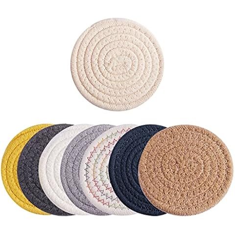 8Pcs 8 Colors Cotton Trivet Mat, Trivet Weave Coasters, Woven Pot Trivet Set Cotton Kitchen Trivets, for Kitchen Hot Pots and Pans,Mixed Color, 117x7mm Cover