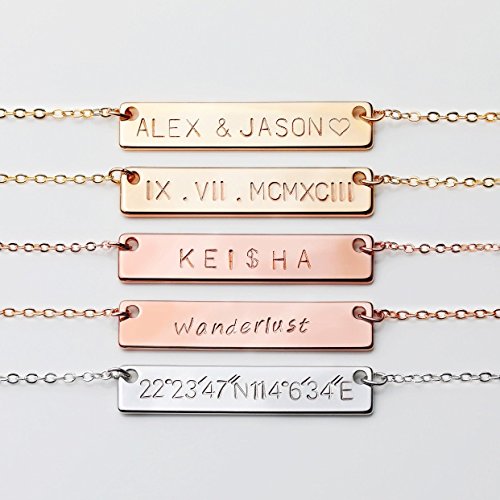 LONAGO Personalized Bar Pendant Necklace Engraved Name Bar Necklace2
