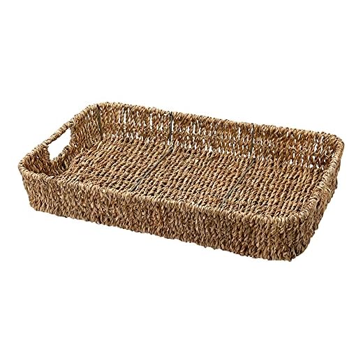 Mimo Style Bandeja Retangular Com Alça, Útil na Organização do Ambiente, Produzidos em Fibra Natural, Ideal Para Servir Pesticos, Cafés, Lanches e Utensílios Domésticos, Material 100% Ecológico