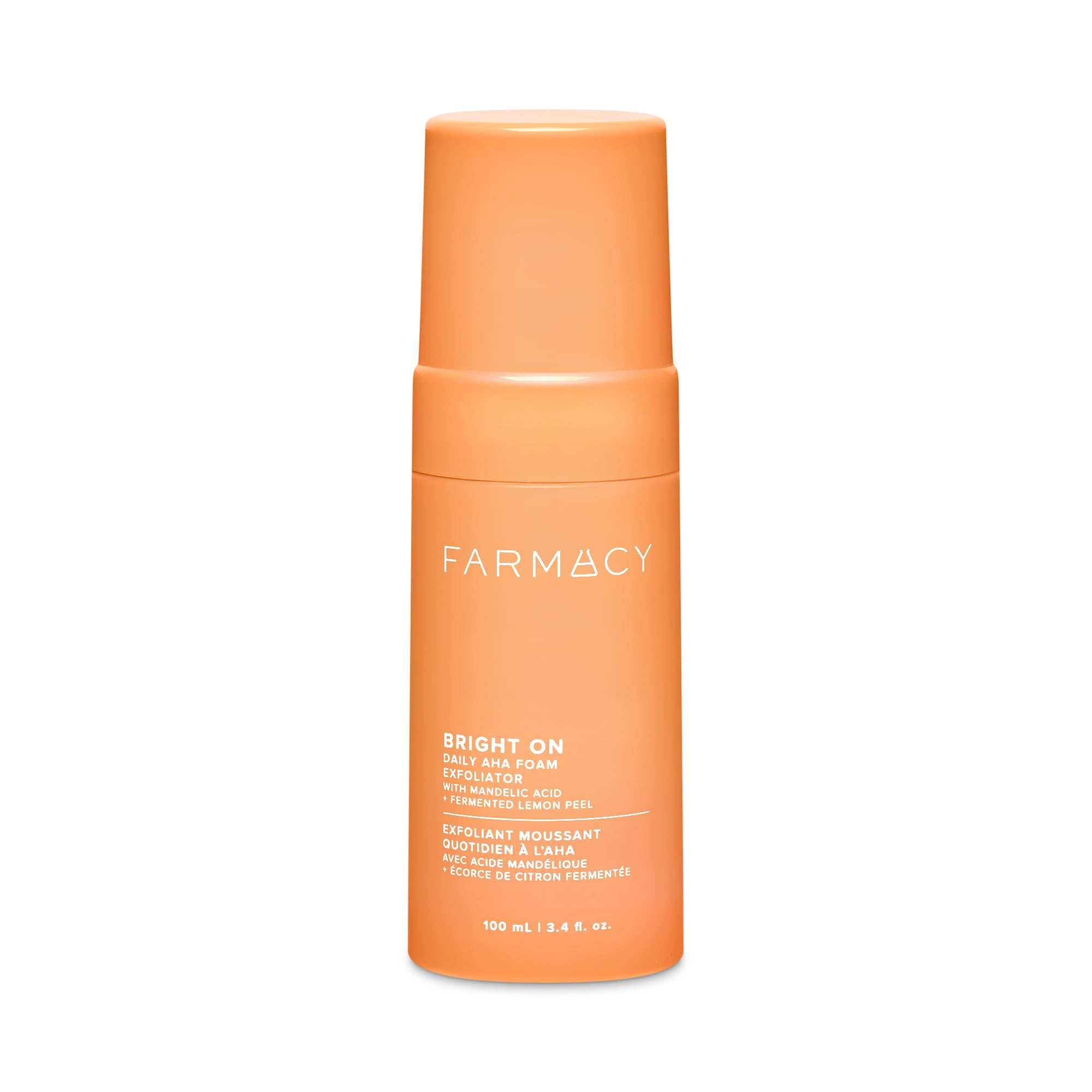 Farmacy Bright On AHA Face Exfoliator - Daily Micro-Exfoliating Foam Facial Exfoliant with Mandelic Acid - Refines Texture for a Brighter, Smoother