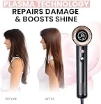 ELLA BELLA® Compact Plasma Hair Dryer, Advanced Plasma Technology Blow Dryer with Digital Display, Rapid Drying, Low Noise, & Luxury Velvet Travel Bag - Includes Diffuser & Nozzle- for All Hair Types