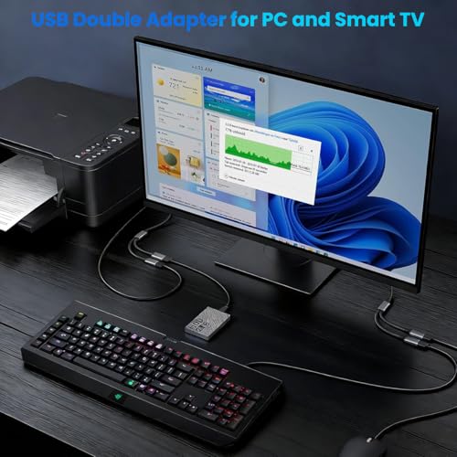 Image of Verilux USB Splitter 1 in 2 Out, 2-in-1 A to A Cable with A Double Dual Port for Charging & 480Mbps Data Sync, Fast Speed USB 2.0 Splitter Adapter for Laptop, PC, Smart TV, Desktop, Mac, PS