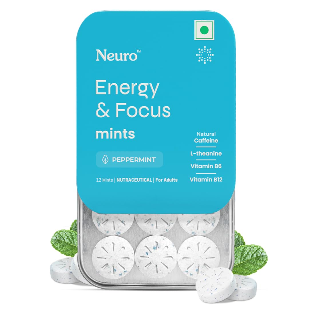 NeuroGum Energy Caffeine Mints - Sugar Free with L-theanine + Natural Caffeine + Vitamin B12 & B6 - Energy & Focus Supplement for Women & Men, Peppermint Flavor | Pack of 2 (24 Mints)
