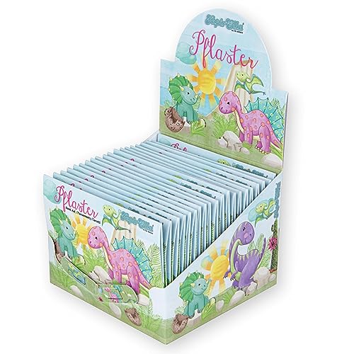 Lutz Mauder Kinder Pflaster Display Set mit 20 Pflasterbriefchen mit 2 Größen (200 Einzelpflaster), Kita, Kindergarten, Arzt, Hort, Erzieher, Geburtststag, Gastgeschenk (Süße Dinos)