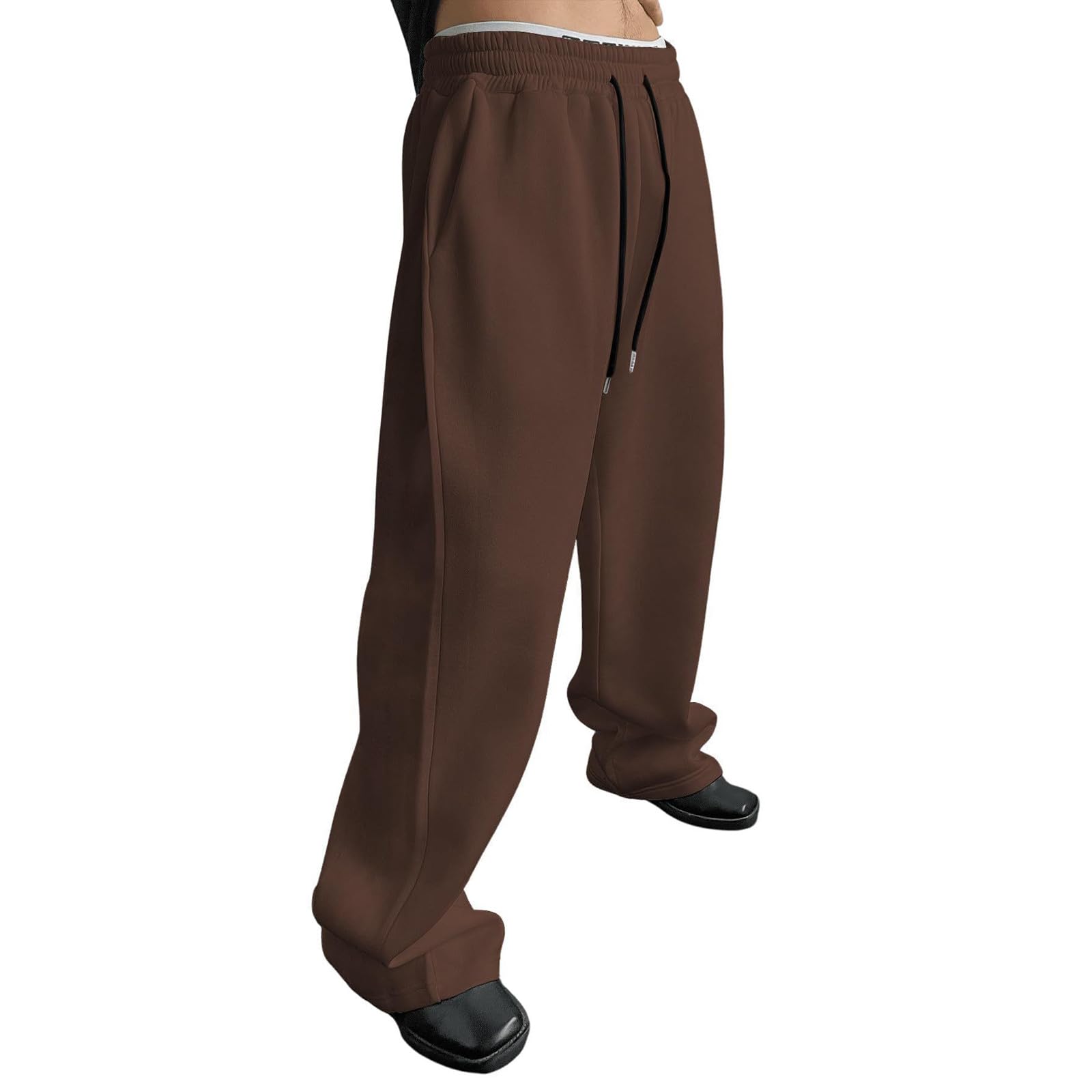 Franterd Baggy Sweatpants for Men Fleece Straight Leg Sweatpants Gym Workout Casual Elastic Waist Lounge Pants with Pockets