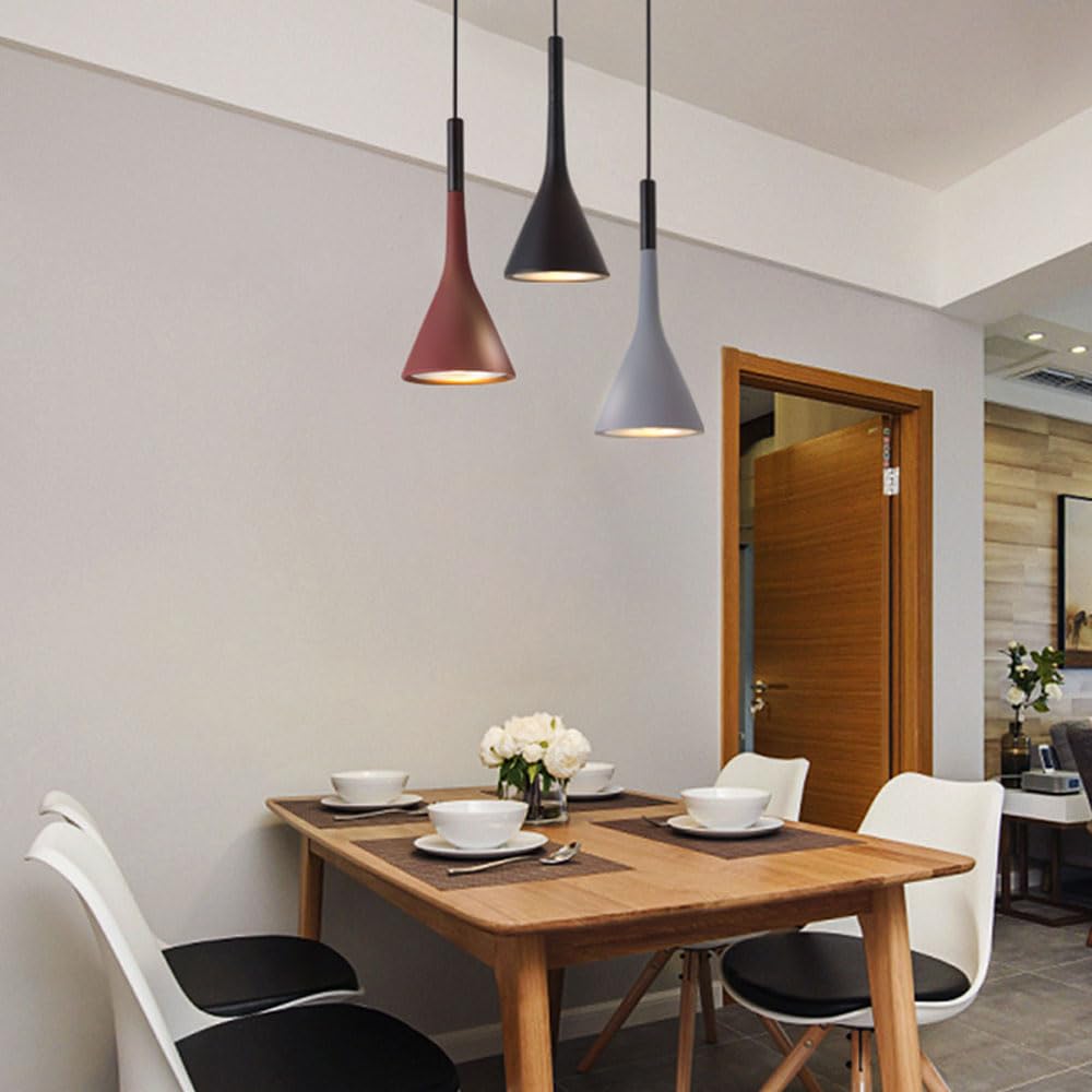 Lampadario a testa singola E27, lampada a sospensione in metallo in stile nordico, paralume creativo a sospensione a forma di tromba, montaggio a filo con apparecchi di illuminazione e balcon