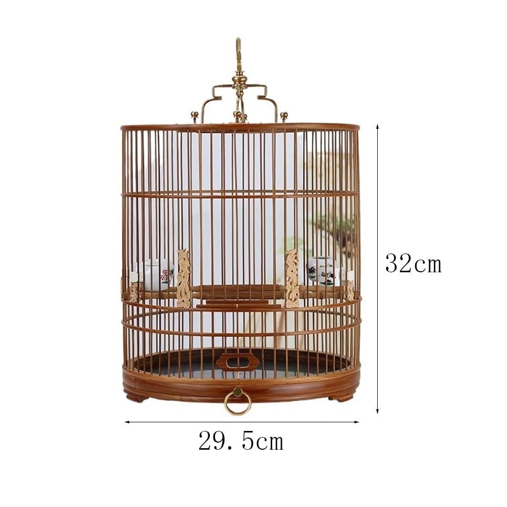 Gabbia per pappagalli Portatile Gabbia for Uccelli Rotonda in Stile Cinese, Realizzata a Mano, con cassetto, Portatile, appendibile, for passeri e fringuelli