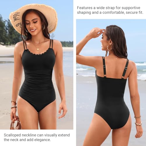 Daci Womens One Piece Swimsuit Tummy Control - Slimming Bathing Suit Scalloped Neck Full Coverage Swimwear 20252