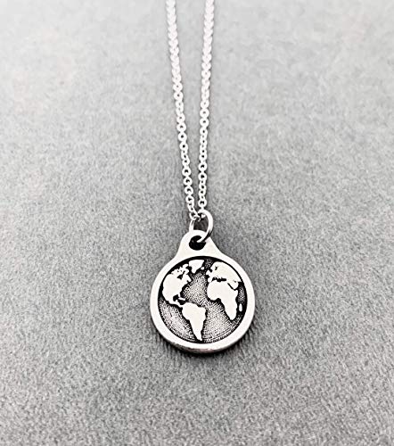 World Traveler Earth Necklace - Pewter World Earth Charm on 18 inch Stainless Steel Cable Chain3